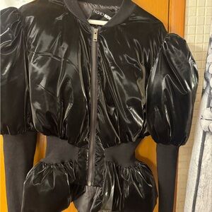 Fashion Nova Glossy Black Bomber Jacket